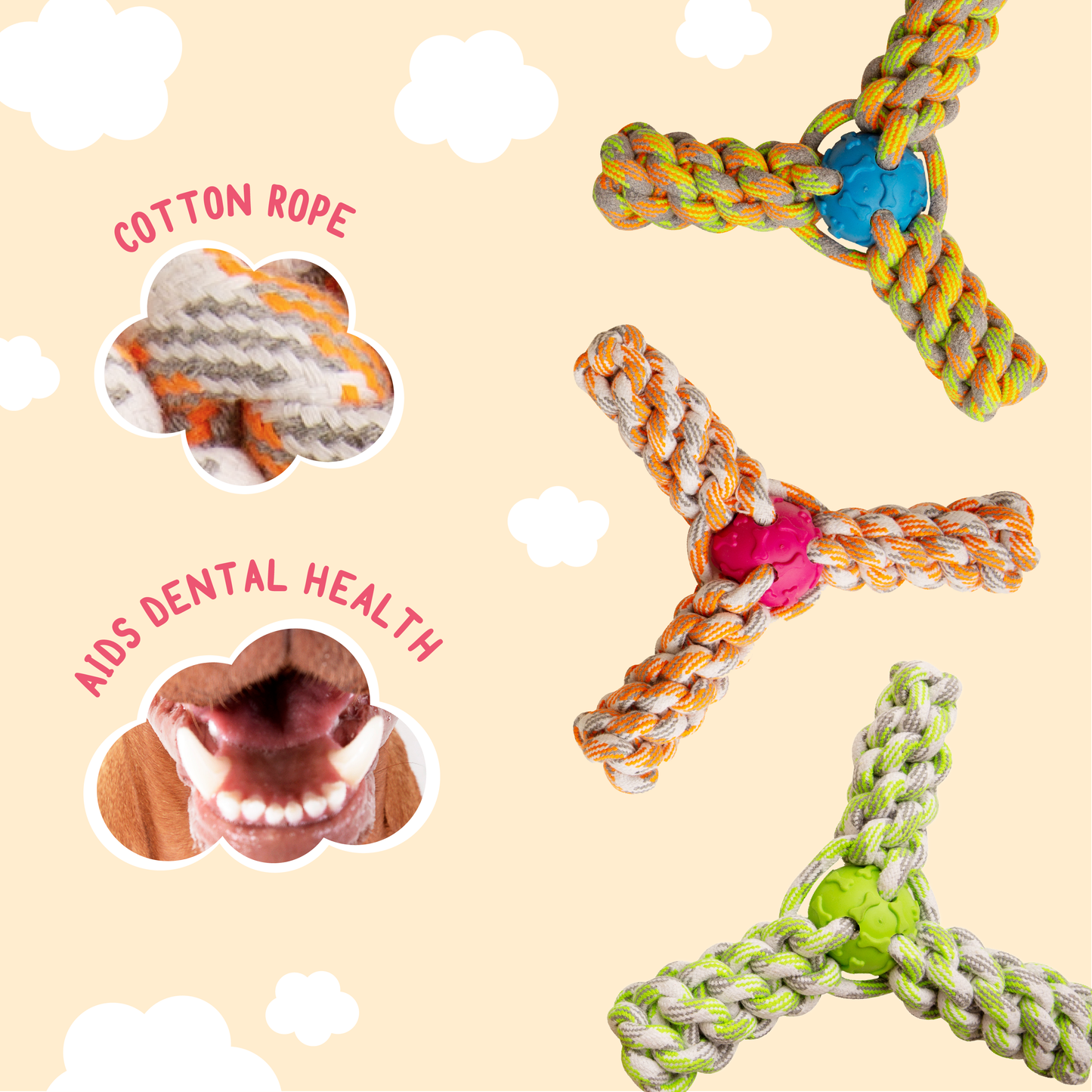 SnugArooz Fling N' Fun Rope Dog Toy Assorted Colors 7"