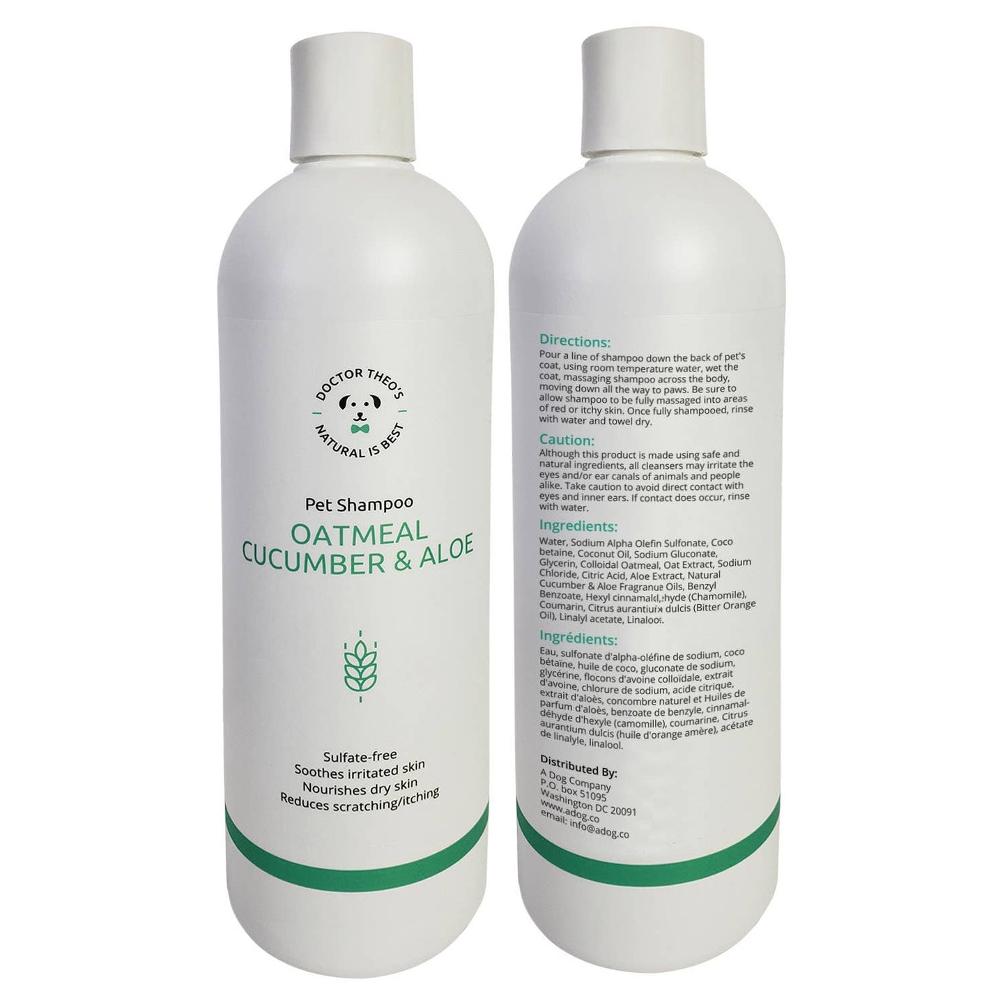 Dr. Theo's Dog Shampoo - Oatmeal, Cucumber & Aloe, 16 oz