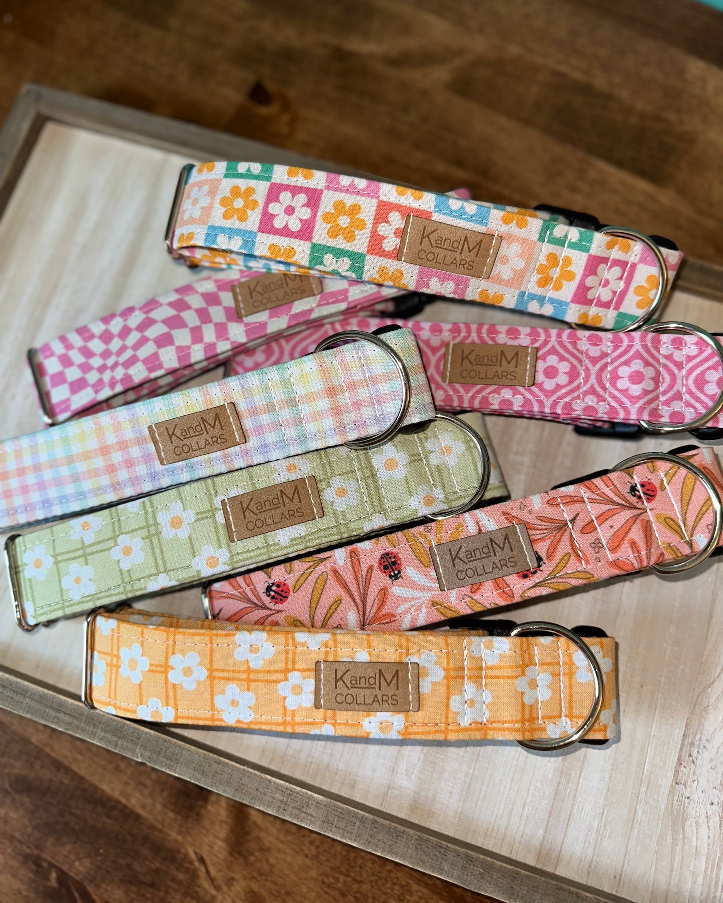 Summer Checkerboard Flowers Dog Collar, K and M Collars