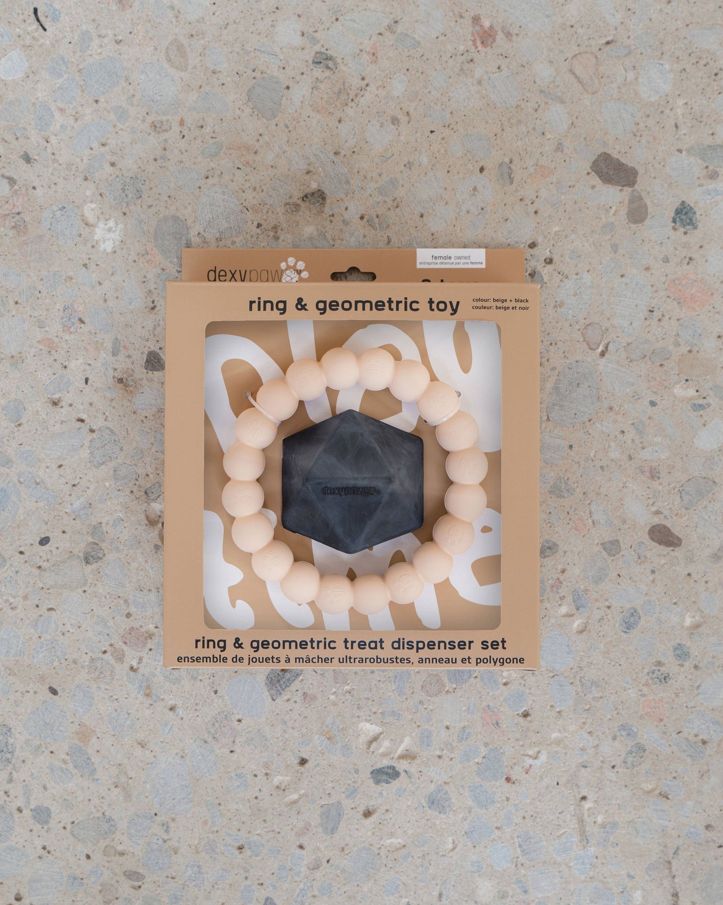 2 x Geometric & Ring Aggressive Chew Toy Set - Nude & Black