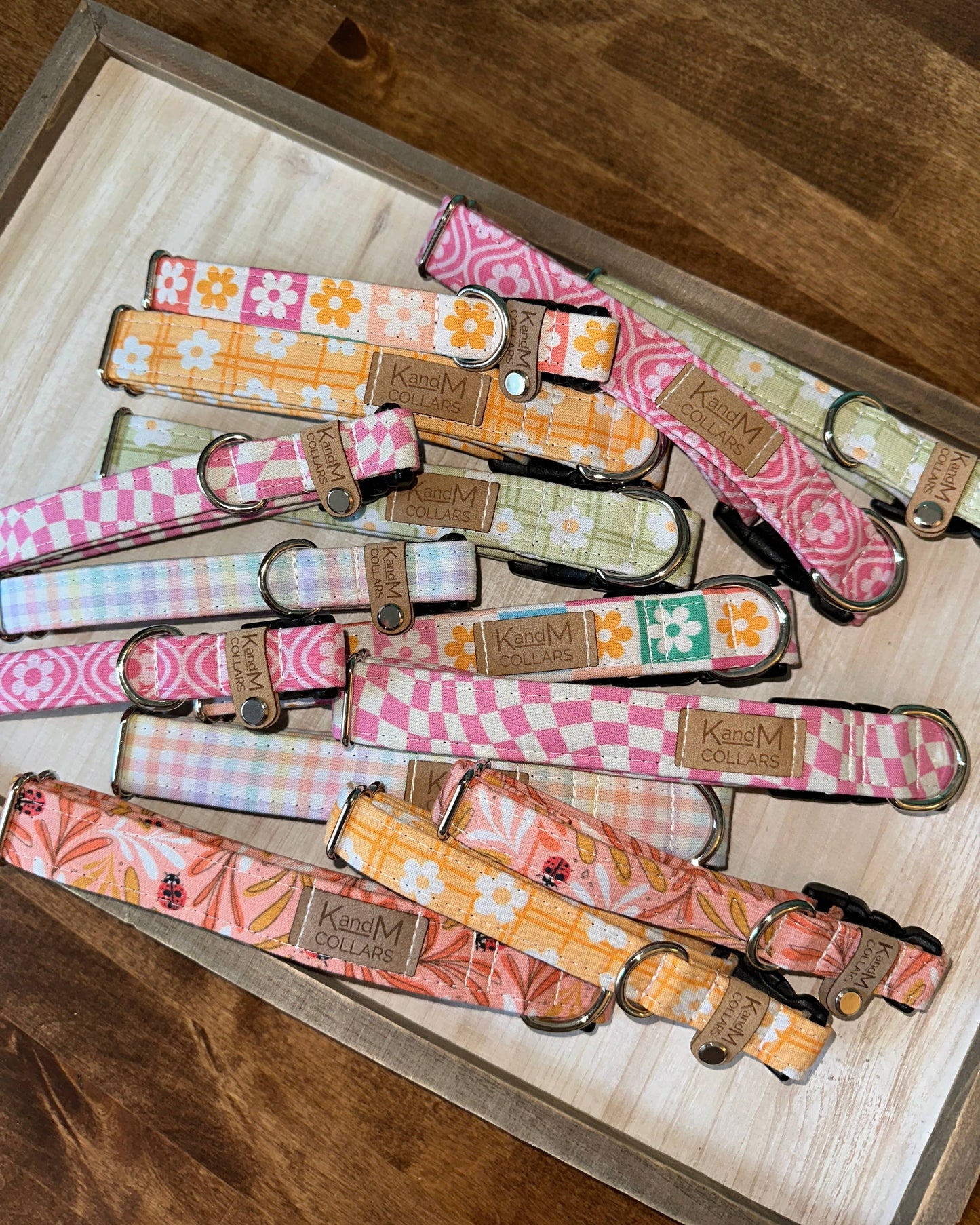 Pastel Rainbow Gingham Dog Collar, K and M Collars