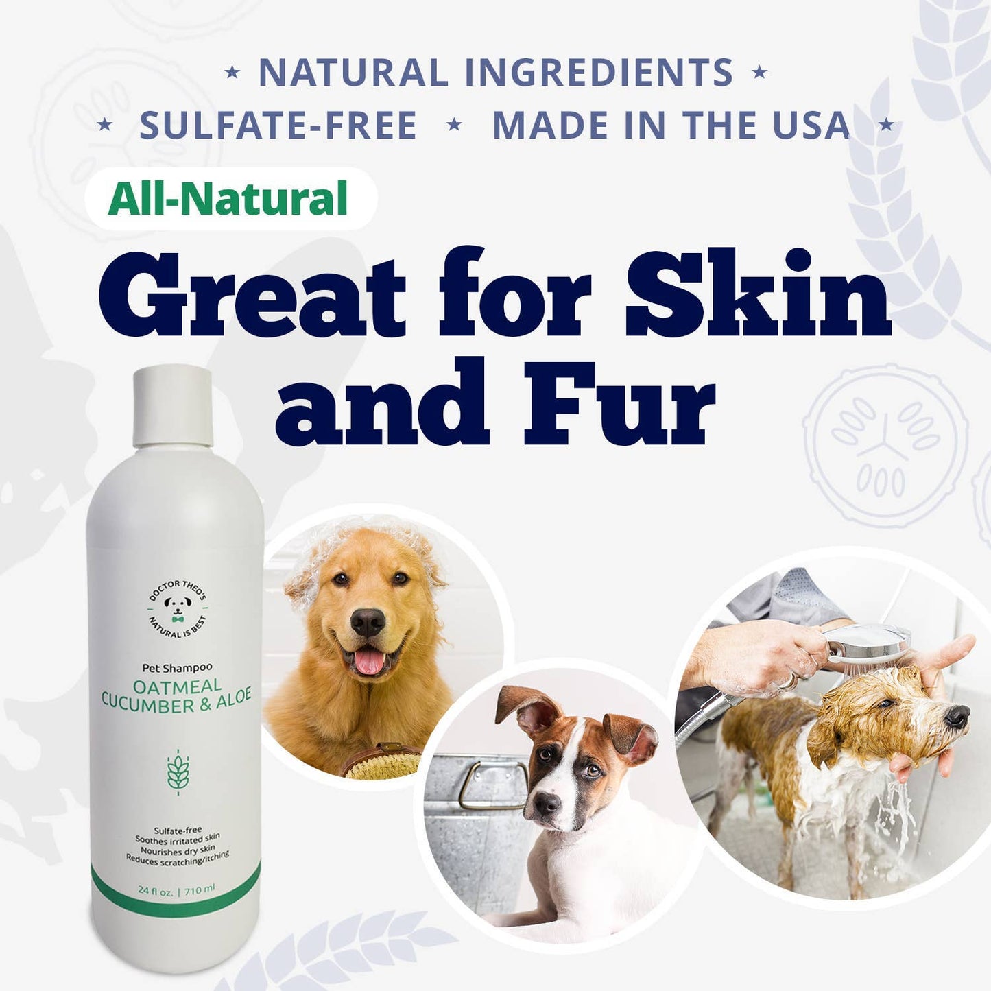 Dr. Theo's Dog Shampoo - Oatmeal, Cucumber & Aloe, 16 oz