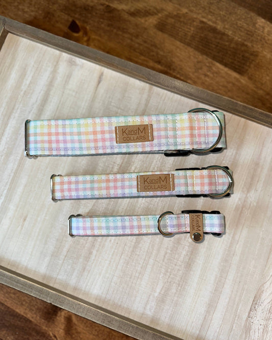 Pastel Rainbow Gingham Dog Collar, K and M Collars